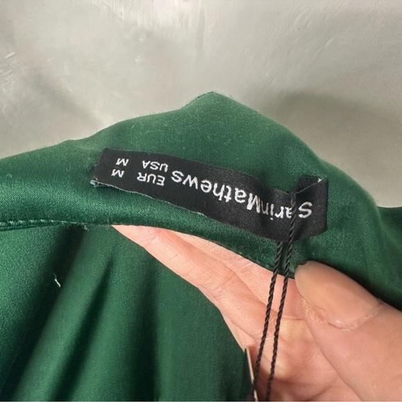 Sarin Mathew’s | Dark Green Satin Effect Wrap MIDI Dress Medium - Picture 10 of 10